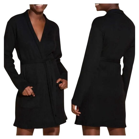 Cosabella Britt Cardi Robe Black NWT Cotton Modal Blend Pockets Belted Size M/L - Picture 1 of 5